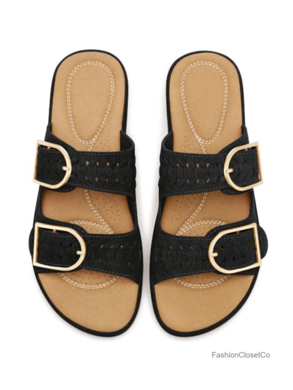 Womens Woven Suede Slide Sandals with Cushioned Insoles and Adjustable Buckle